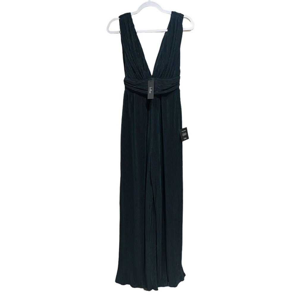 NWT Lulu’s Plisse Be Mine Teal Green Plisse Wide Leg Jumpsuit Size XS Lined Zip - Picture 5 of 16